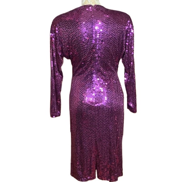 RARE Vtg Purple Sequin Oleg Cassini cocktail formal party midi long Dress sz 10 - Picture 3 of 16